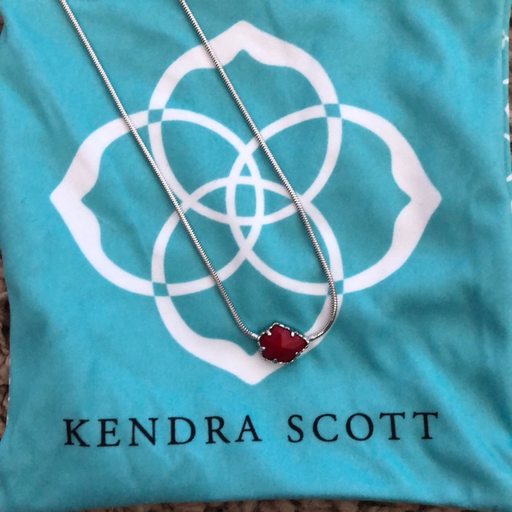 Kendra Scott Silver Necklace with Red Stone Pendant